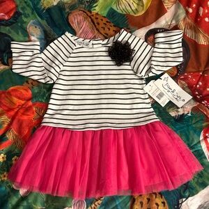 Pippa & Julie NWT Black and White Striped Top with Pink Skirt Size 2T